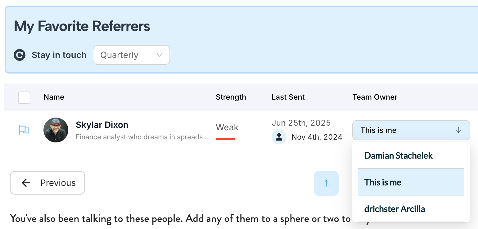 Relatable team collaboration interface showing shared contact management, relationship insights, and team communication history